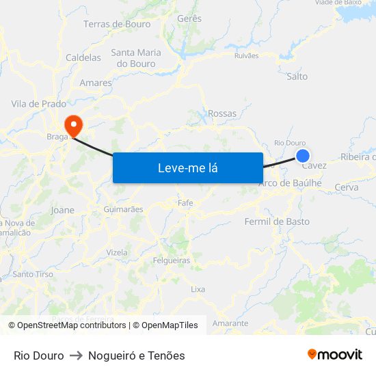 Rio Douro to Nogueiró e Tenões map