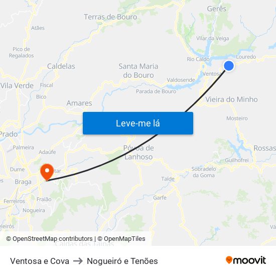 Ventosa e Cova to Nogueiró e Tenões map