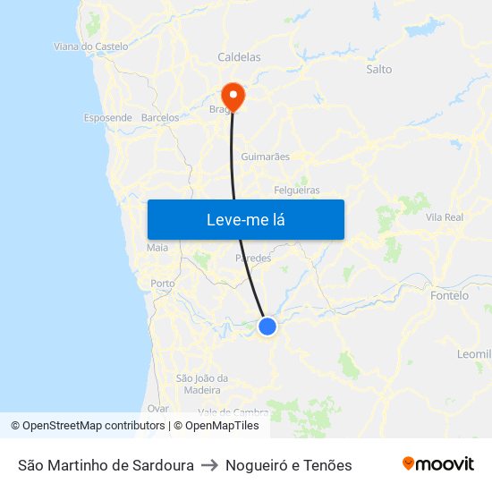 São Martinho de Sardoura to Nogueiró e Tenões map
