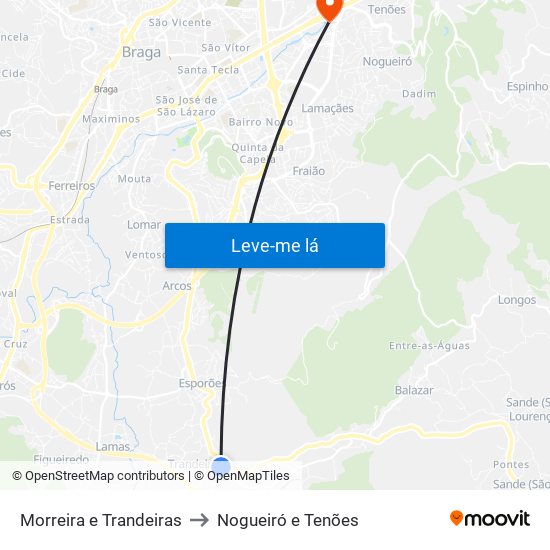 Morreira e Trandeiras to Nogueiró e Tenões map