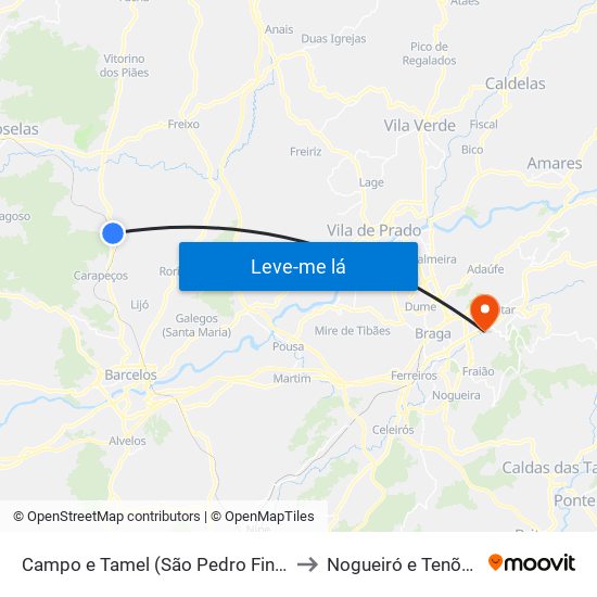 Campo e Tamel (São Pedro Fins) to Nogueiró e Tenões map