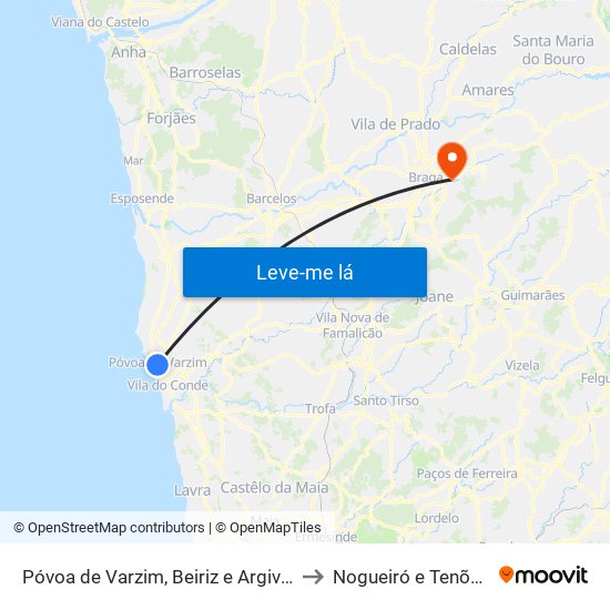 Póvoa de Varzim, Beiriz e Argivai to Nogueiró e Tenões map