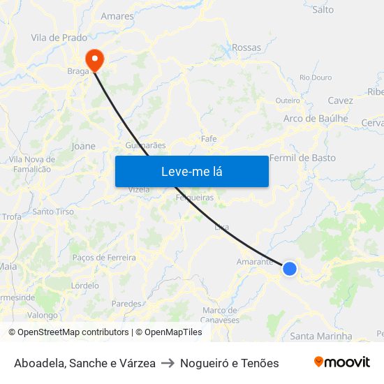 Aboadela, Sanche e Várzea to Nogueiró e Tenões map