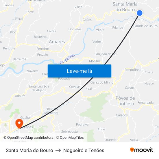 Santa Maria do Bouro to Nogueiró e Tenões map