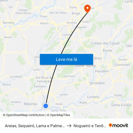 Areias, Sequeiró, Lama e Palmeira to Nogueiró e Tenões map