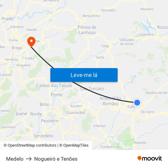 Medelo to Nogueiró e Tenões map