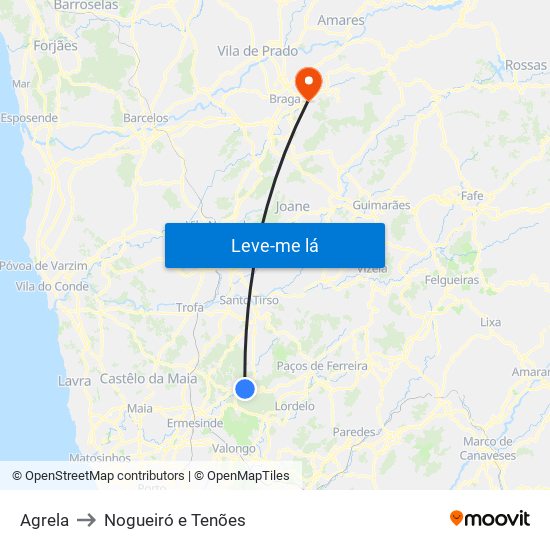 Agrela to Nogueiró e Tenões map