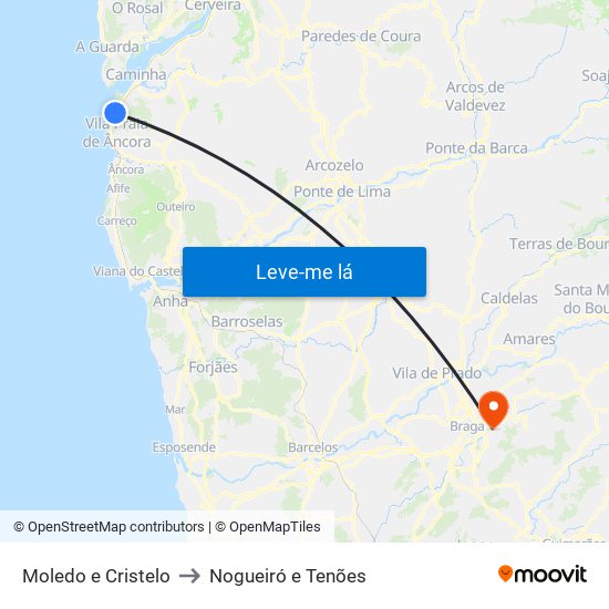 Moledo e Cristelo to Nogueiró e Tenões map
