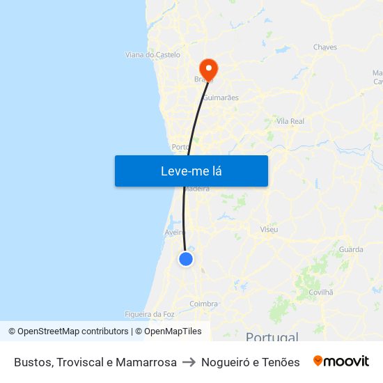 Bustos, Troviscal e Mamarrosa to Nogueiró e Tenões map