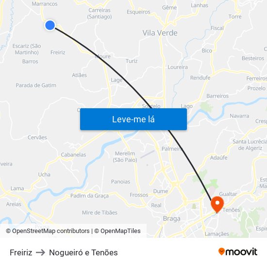 Freiriz to Nogueiró e Tenões map