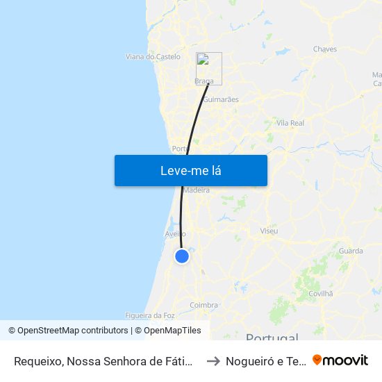 Requeixo, Nossa Senhora de Fátima e Nariz to Nogueiró e Tenões map