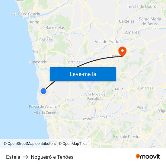 Estela to Nogueiró e Tenões map