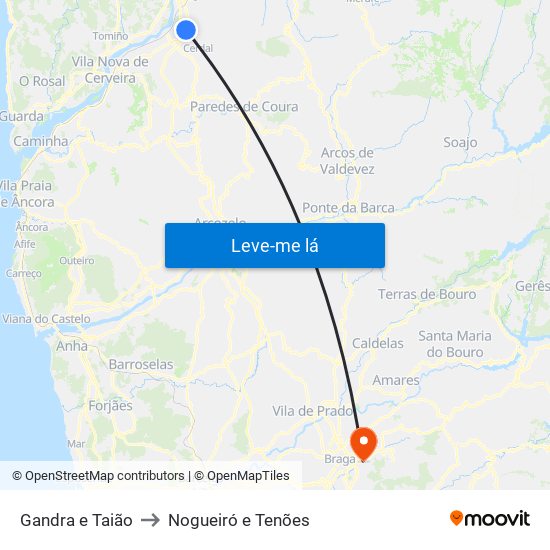 Gandra e Taião to Nogueiró e Tenões map