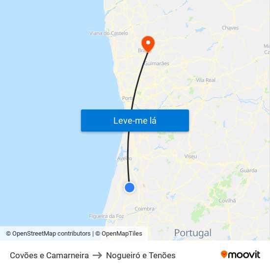 Covões e Camarneira to Nogueiró e Tenões map