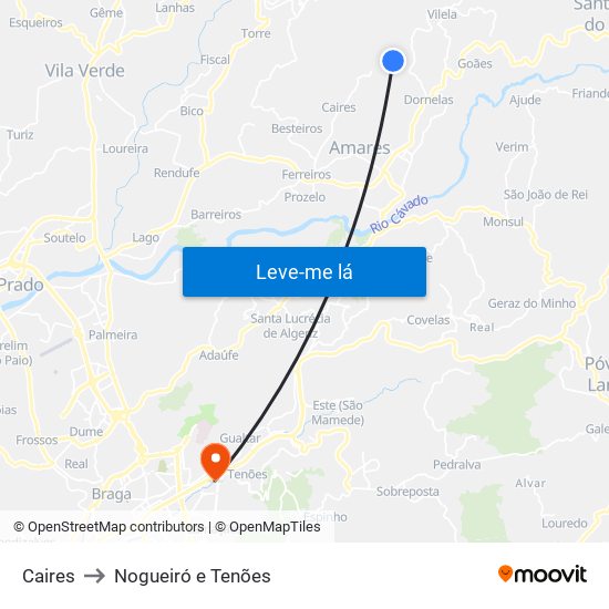 Caires to Nogueiró e Tenões map