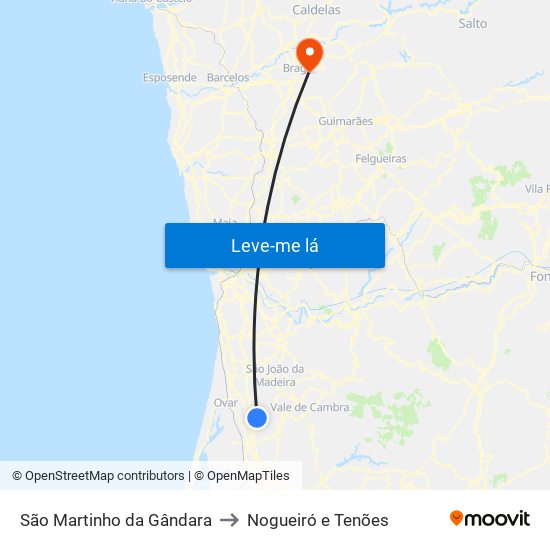 São Martinho da Gândara to Nogueiró e Tenões map