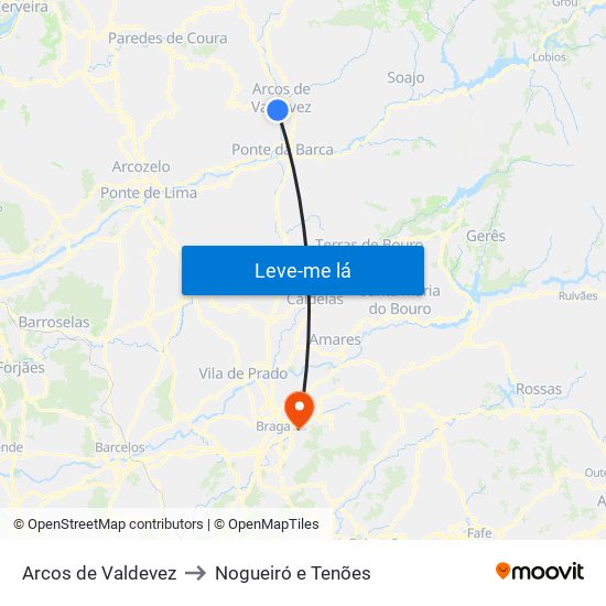 Arcos de Valdevez to Nogueiró e Tenões map