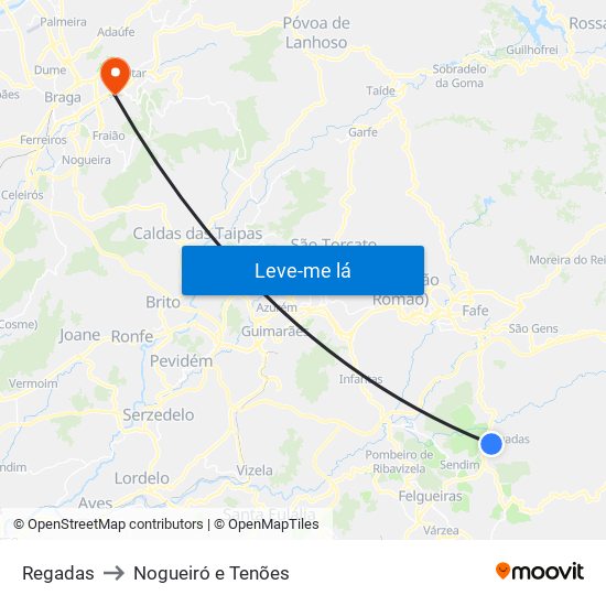 Regadas to Nogueiró e Tenões map