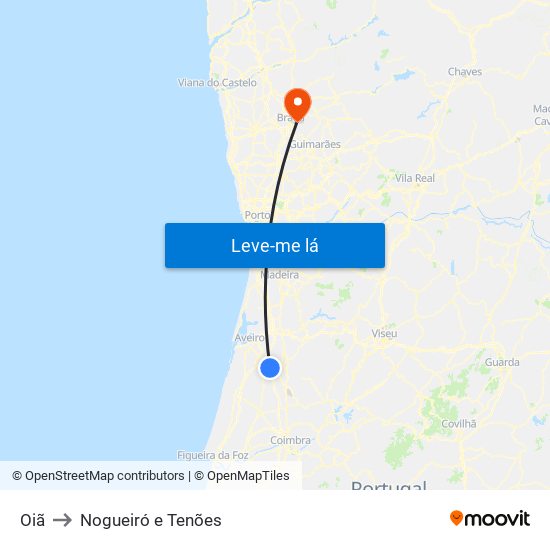 Oiã to Nogueiró e Tenões map