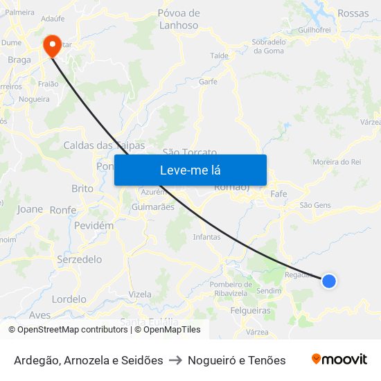 Ardegão, Arnozela e Seidões to Nogueiró e Tenões map