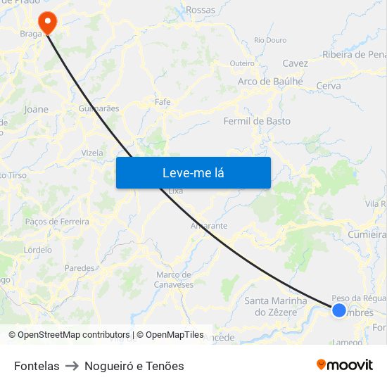 Fontelas to Nogueiró e Tenões map