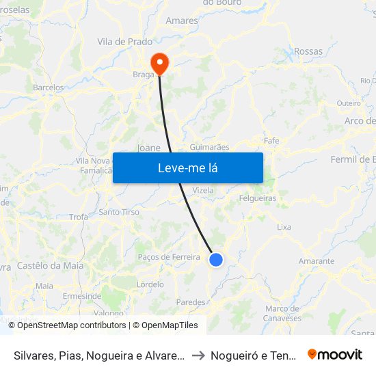 Silvares, Pias, Nogueira e Alvarenga to Nogueiró e Tenões map