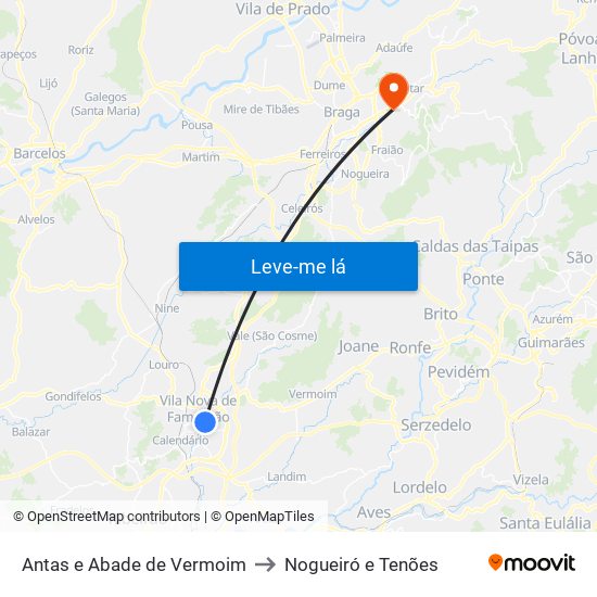 Antas e Abade de Vermoim to Nogueiró e Tenões map