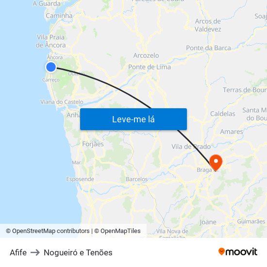 Afife to Nogueiró e Tenões map