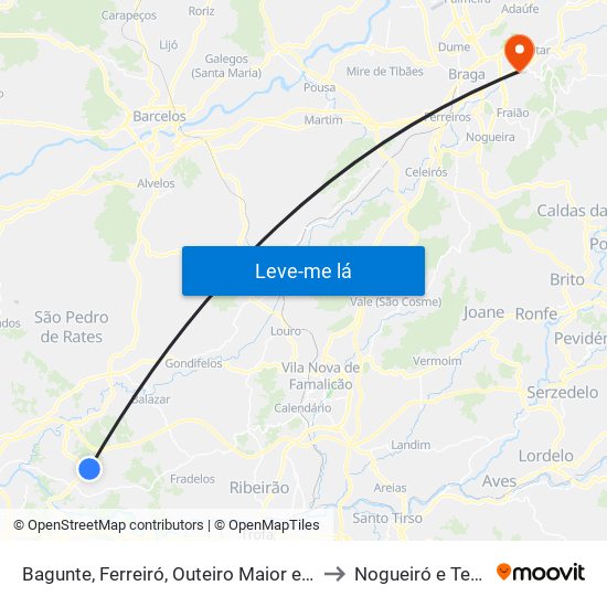 Bagunte, Ferreiró, Outeiro Maior e Parada to Nogueiró e Tenões map
