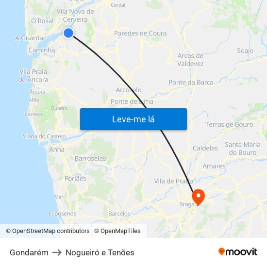 Gondarém to Nogueiró e Tenões map