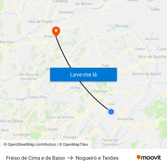 Freixo de Cima e de Baixo to Nogueiró e Tenões map