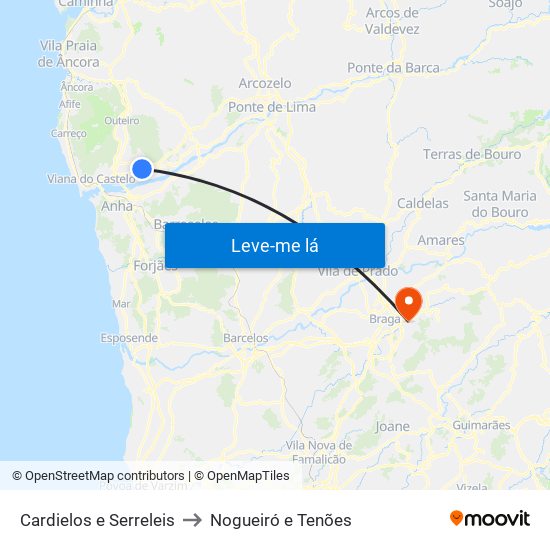 Cardielos e Serreleis to Nogueiró e Tenões map