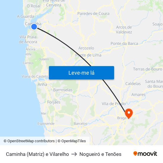Caminha (Matriz) e Vilarelho to Nogueiró e Tenões map