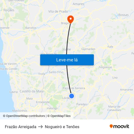 Frazão Arreigada to Nogueiró e Tenões map