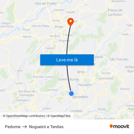 Pedome to Nogueiró e Tenões map