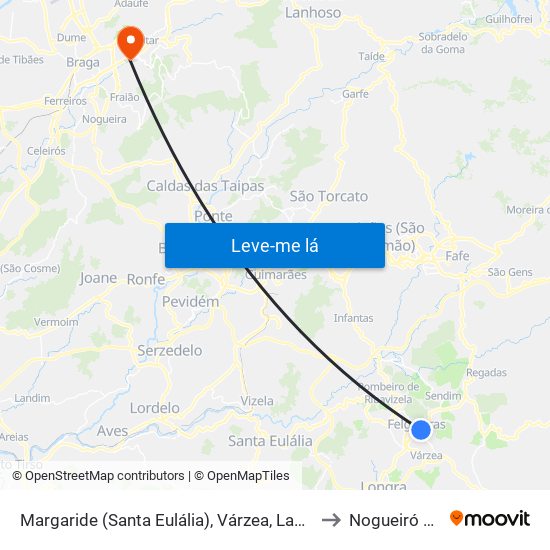 Margaride (Santa Eulália), Várzea, Lagares, Varziela e Moure to Nogueiró e Tenões map