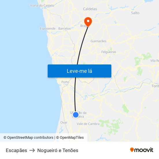 Escapães to Nogueiró e Tenões map