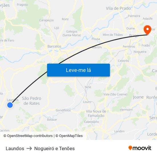 Laundos to Nogueiró e Tenões map