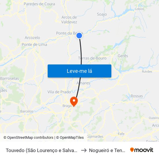 Touvedo (São Lourenço e Salvador) to Nogueiró e Tenões map