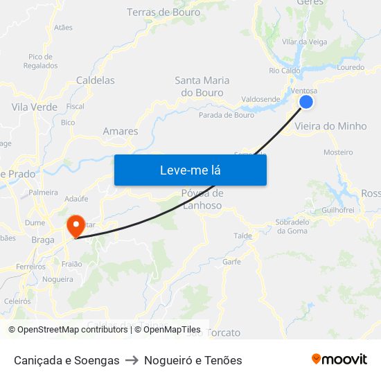Caniçada e Soengas to Nogueiró e Tenões map