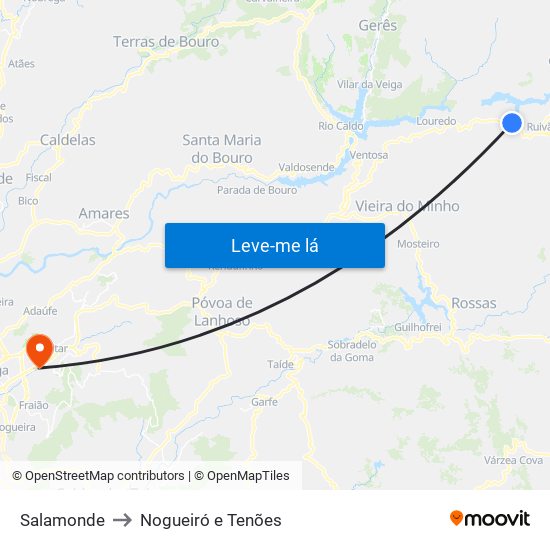 Salamonde to Nogueiró e Tenões map
