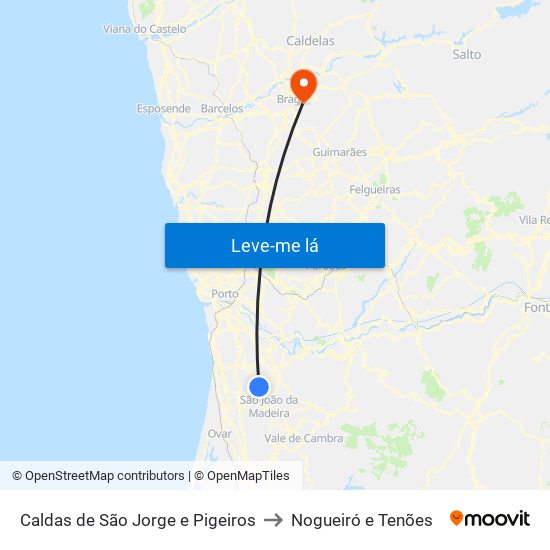 Caldas de São Jorge e Pigeiros to Nogueiró e Tenões map