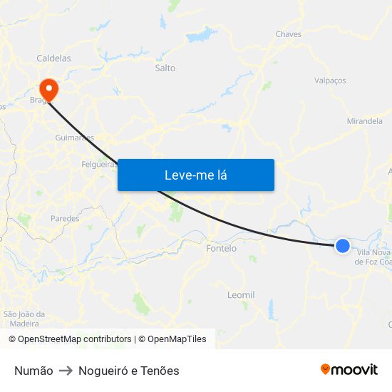 Numão to Nogueiró e Tenões map