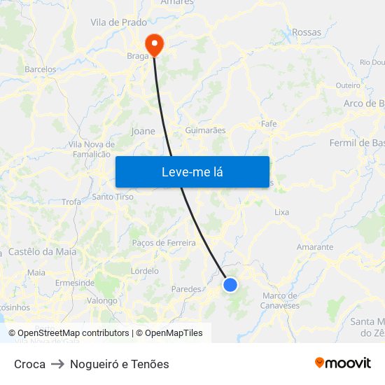 Croca to Nogueiró e Tenões map