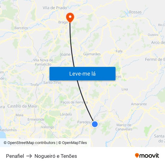 Penafiel to Nogueiró e Tenões map