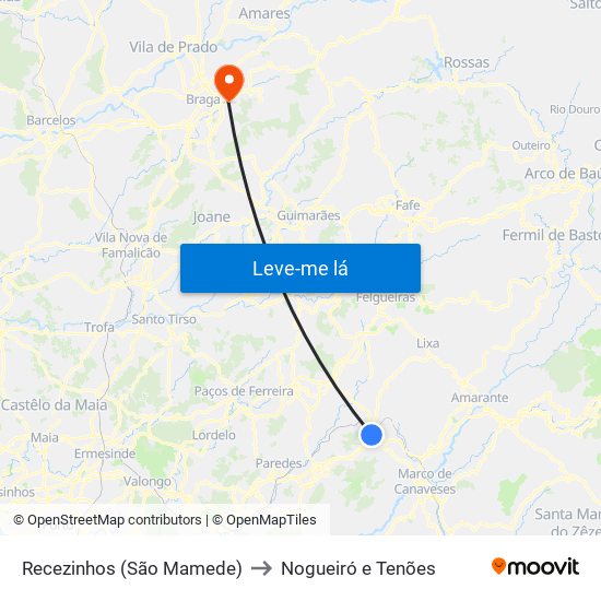 Recezinhos (São Mamede) to Nogueiró e Tenões map