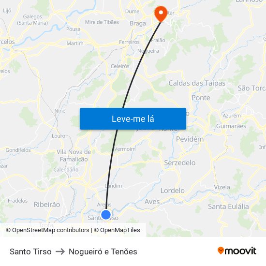 Santo Tirso to Nogueiró e Tenões map