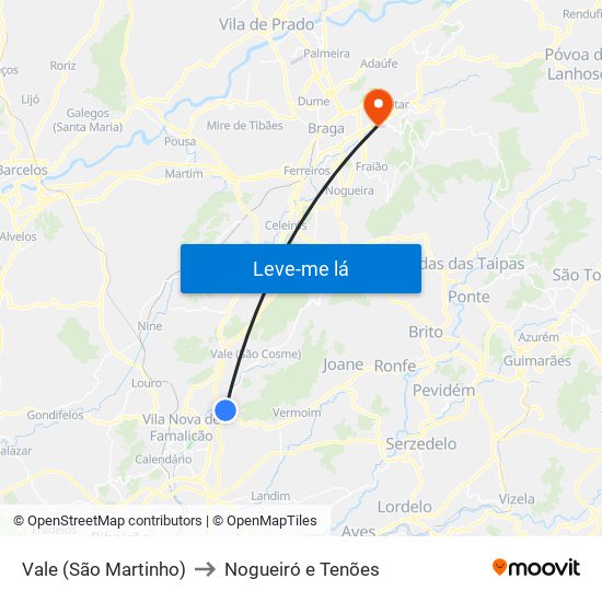 Vale (São Martinho) to Nogueiró e Tenões map