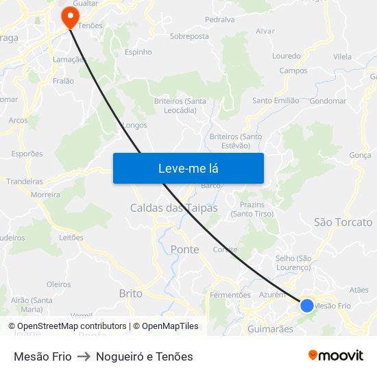 Mesão Frio to Nogueiró e Tenões map