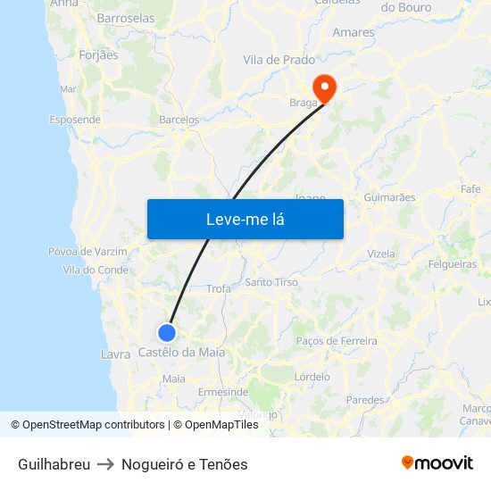 Guilhabreu to Nogueiró e Tenões map